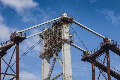 Low angle view of crane against sky