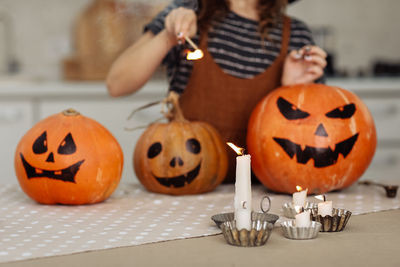 Jack o lantern on table