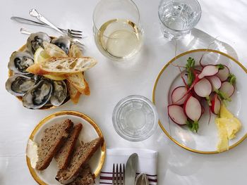 High angle view of served food in plate