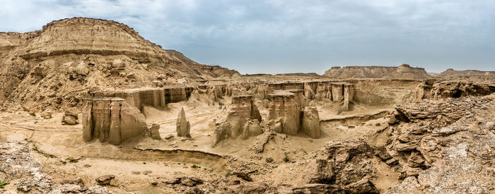 Scenic view of rock formations against sky