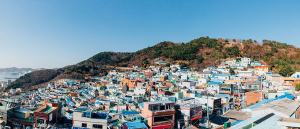 High angle view of townscape against sky