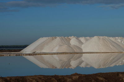 Scenic view of lake against blue sky