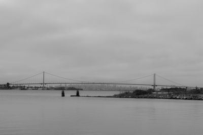 View of suspension bridge against cloudy sky