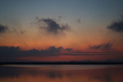 Scenic view of lake against sky at sunset