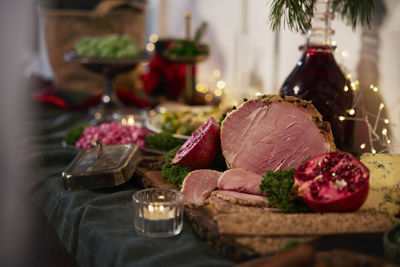 Christmas food and decoration on table