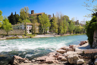 Scenic view of river against clear sky