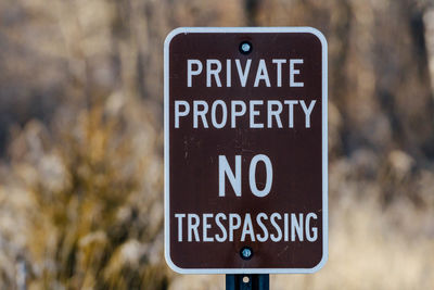 Close-up of road sign