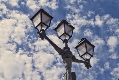 Low angle view of basketball hoop against sky