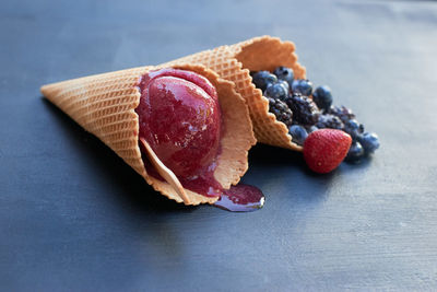 Close-up of dessert on table