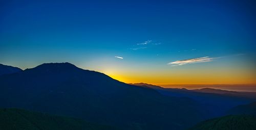 Silhouette of mountain against sky at sunset