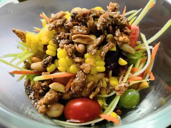 High angle view of meal served in plate