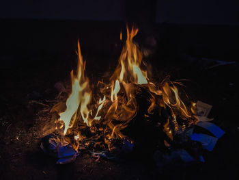 Close-up of fire in the dark