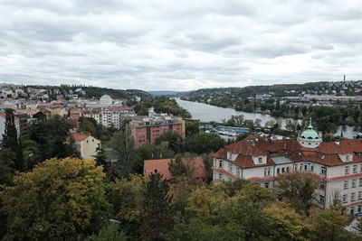 High angle view of townscape against sky