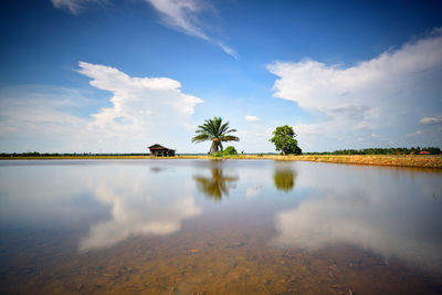 Scenic view of lake against sky