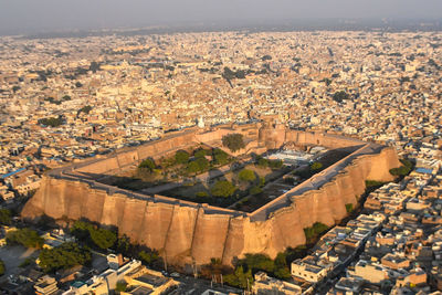 High angle view of buildings in city