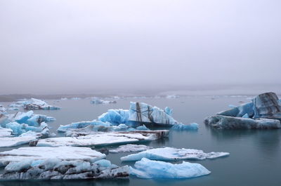 Scenic view of frozen sea against clear sky