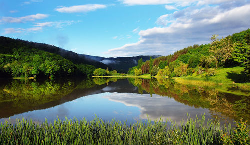 Scenic view of lake against sky