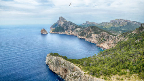 Scenic view of sea against cloudy sky