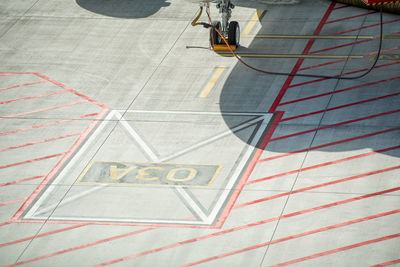 High angle view of umbrella on street