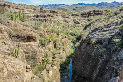 Scenic view of rocky mountains, river