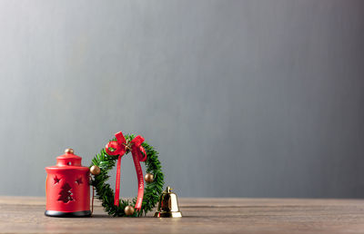 Close-up of christmas decorations on table