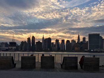 City skyline at sunset