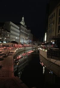 Illuminated city buildings at night