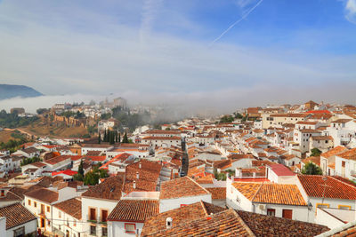 High angle view of townscape against sky