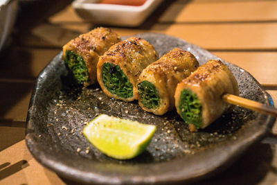 High angle view of food in plate