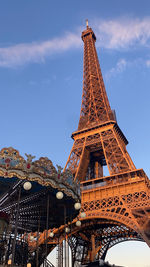 Low angle view of eiffel tower against sky