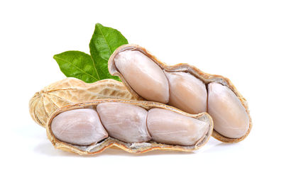 High angle view of bread against white background