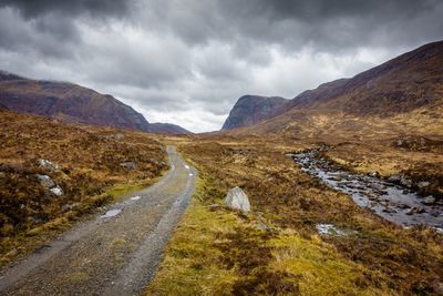 Scenic view of mountains against cloudy sky