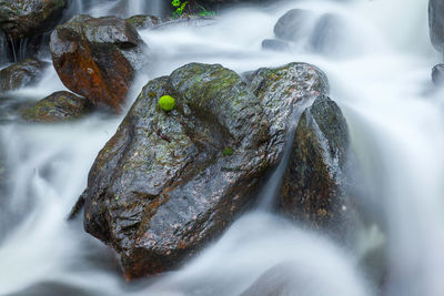 Close-up of waterfall on rock