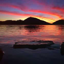 Scenic view of lake at sunset