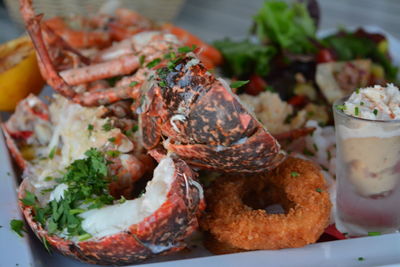 Close-up of meal served in plate