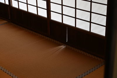 High angle view of building seen through window