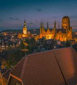 High angle view of buildings in city