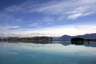 Scenic view of lake against cloudy sky
