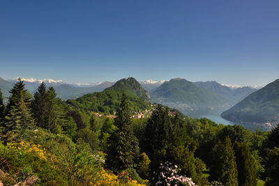 Scenic view of monte san salvatore against clear sky