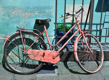 Bicycle parked on street