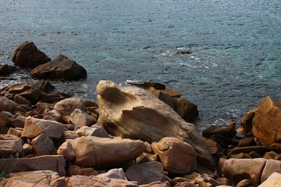 High angle view of rocks on beach