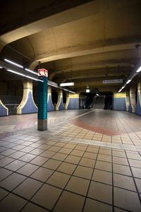 Illuminated subway station platform