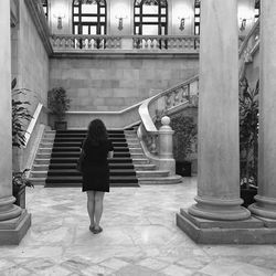 Rear view of woman at parliament of catalonia