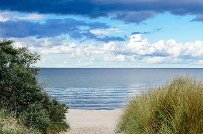 Scenic view of sea against cloudy sky