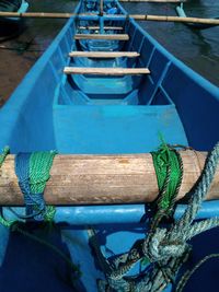 High angle view of fishing boat moored at river