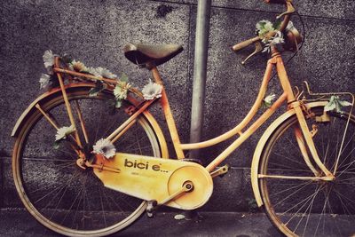 High angle view of toy bicycle on street