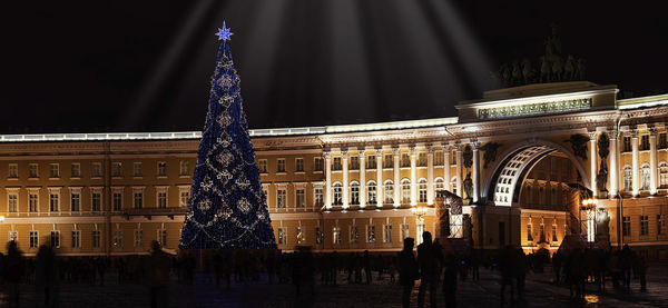 Low angle view of illuminated building at night