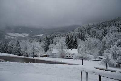 Scenic view of snowcapped mountains against sky during winter