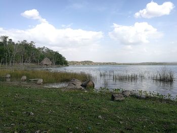 Scenic view of lake against sky