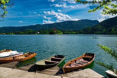 Scenic view of lake with mountains in background